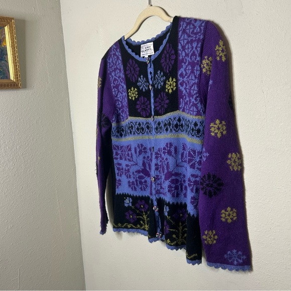 Alpaca Imorts Vibrant Purple and Blue Cardigan Size Medium - Picture 2 of 7